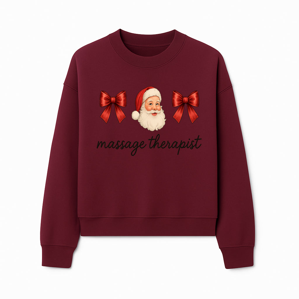 Christmas Massage Therapist Gift | Santa Illustration with Bows | Relaxation Spa Decor | Holiday Therapy Humor - Sweatshirt 1758350858573.jpg