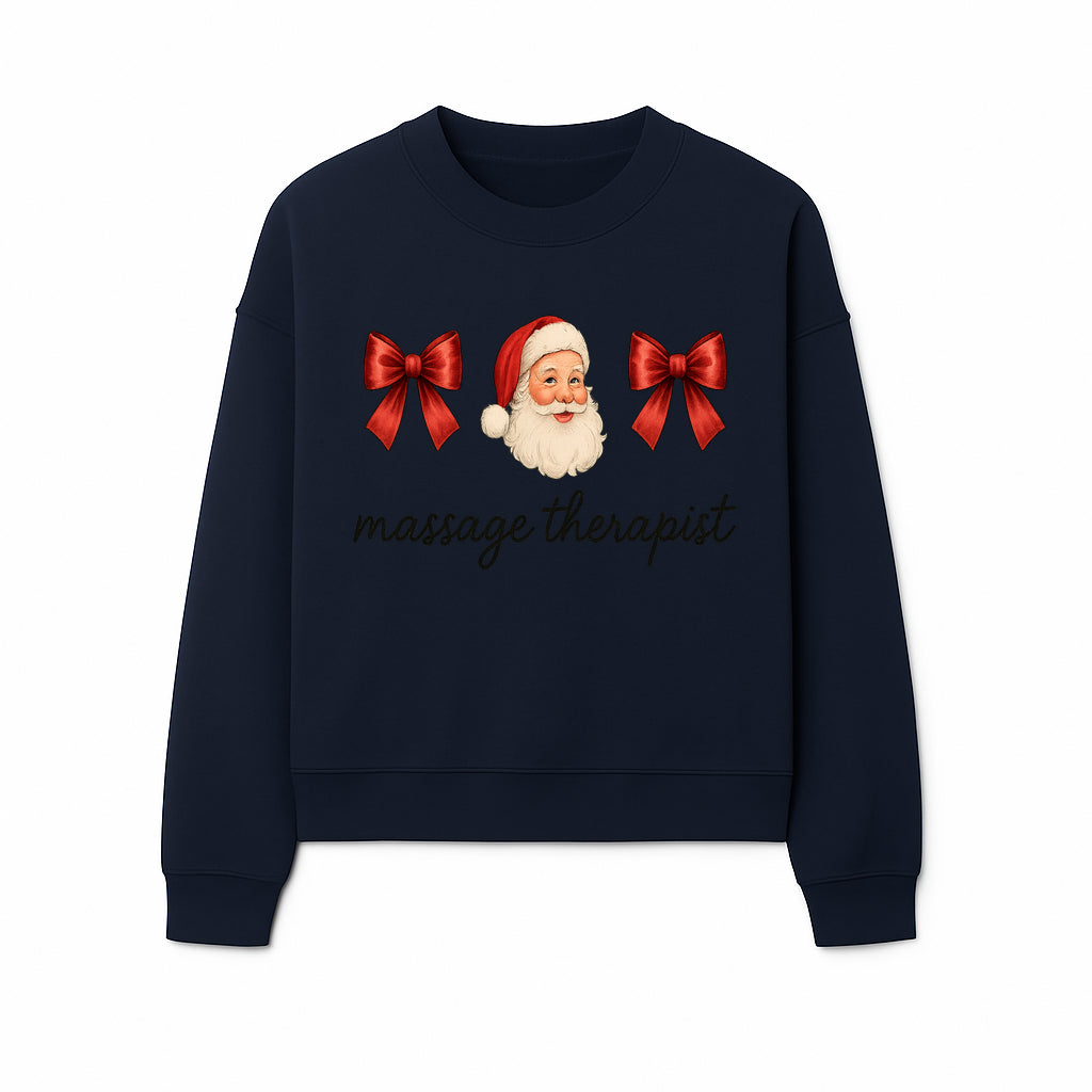 Christmas Massage Therapist Gift | Santa Illustration with Bows | Relaxation Spa Decor | Holiday Therapy Humor - Sweatshirt 1758350858736.jpg
