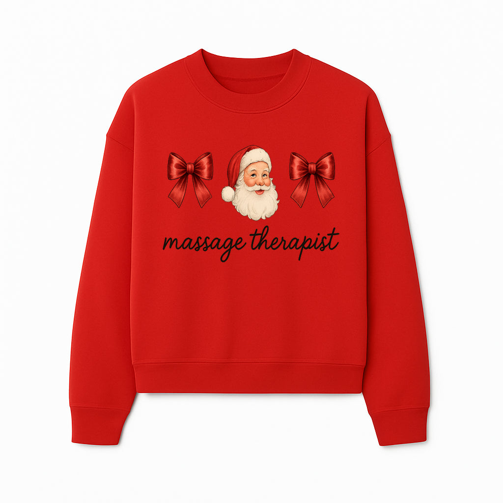 Christmas Massage Therapist Gift | Santa Illustration with Bows | Relaxation Spa Decor | Holiday Therapy Humor - Sweatshirt 1758350858863.jpg
