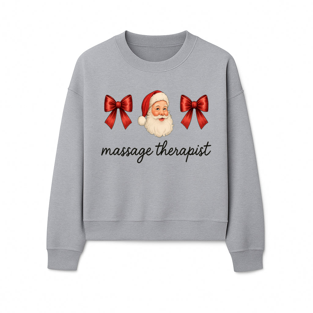 Christmas Massage Therapist Gift | Santa Illustration with Bows | Relaxation Spa Decor | Holiday Therapy Humor - Sweatshirt 1758350859010.jpg