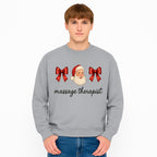 Christmas Massage Therapist Gift | Santa Illustration with Bows | Relaxation Spa Decor | Holiday Therapy Humor - Sweatshirt 1758350860269.jpg