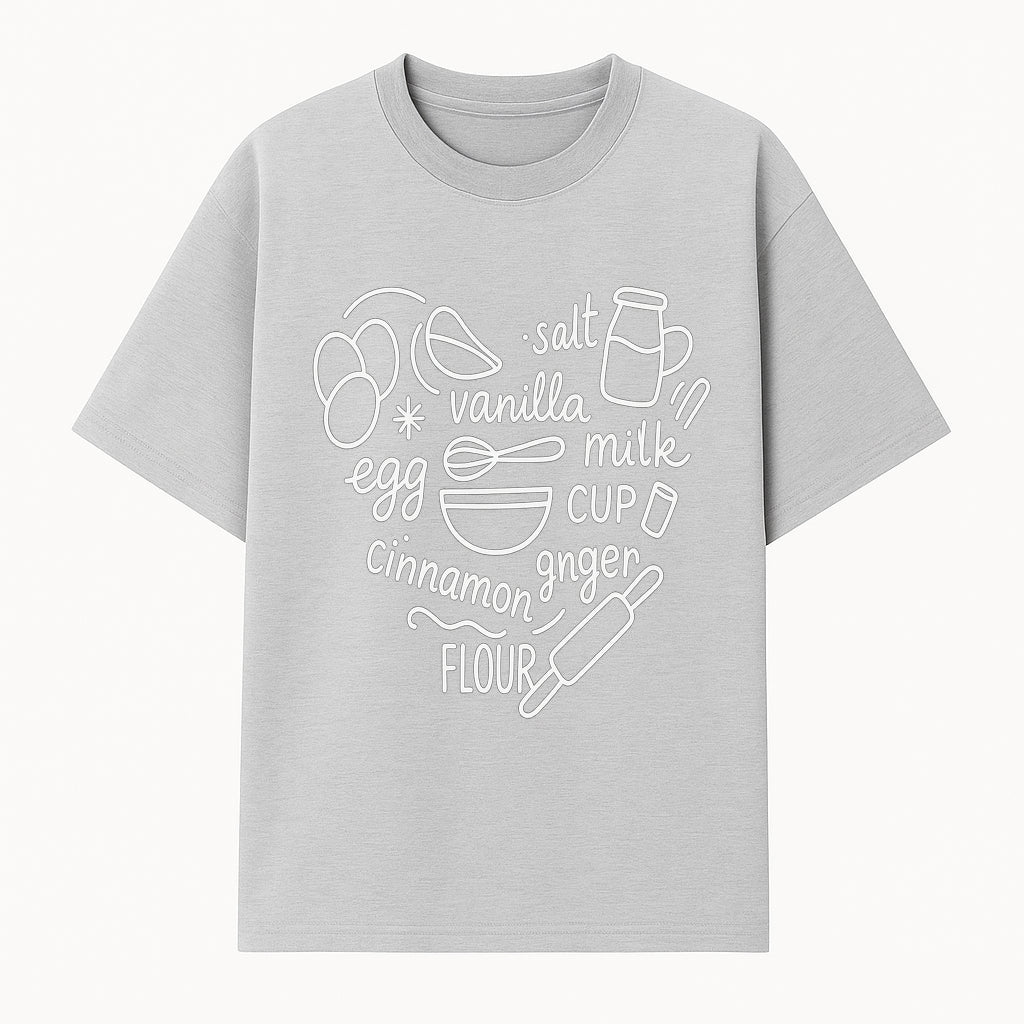 Baking Ingredients Wall Art | Kitchen Decor Print with Eggs, Flour, Sugar, Milk, Ginger, Vanilla, Perfect for Home Bakers and Chefs - T-shirt 1758386155691.jpg