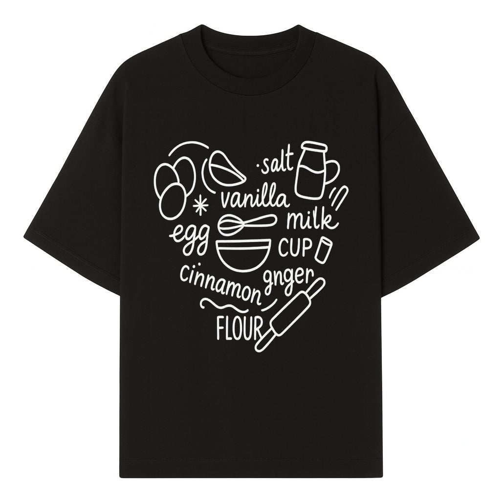 Baking Ingredients Wall Art | Kitchen Decor Print with Eggs, Flour, Sugar, Milk, Ginger, Vanilla, Perfect for Home Bakers and Chefs - T-shirt 1758386155822.jpg
