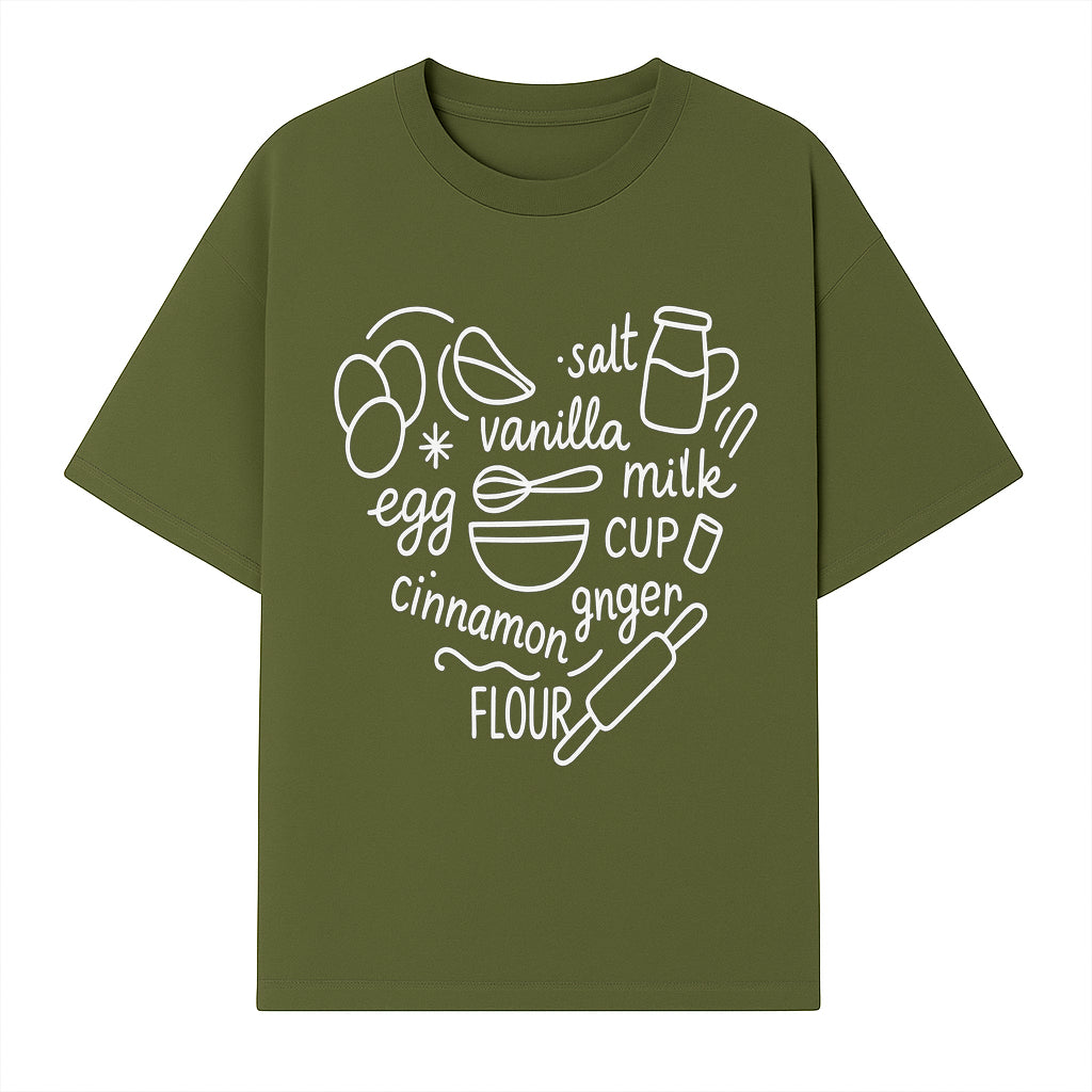 Baking Ingredients Wall Art | Kitchen Decor Print with Eggs, Flour, Sugar, Milk, Ginger, Vanilla, Perfect for Home Bakers and Chefs - T-shirt 1758386156109.jpg