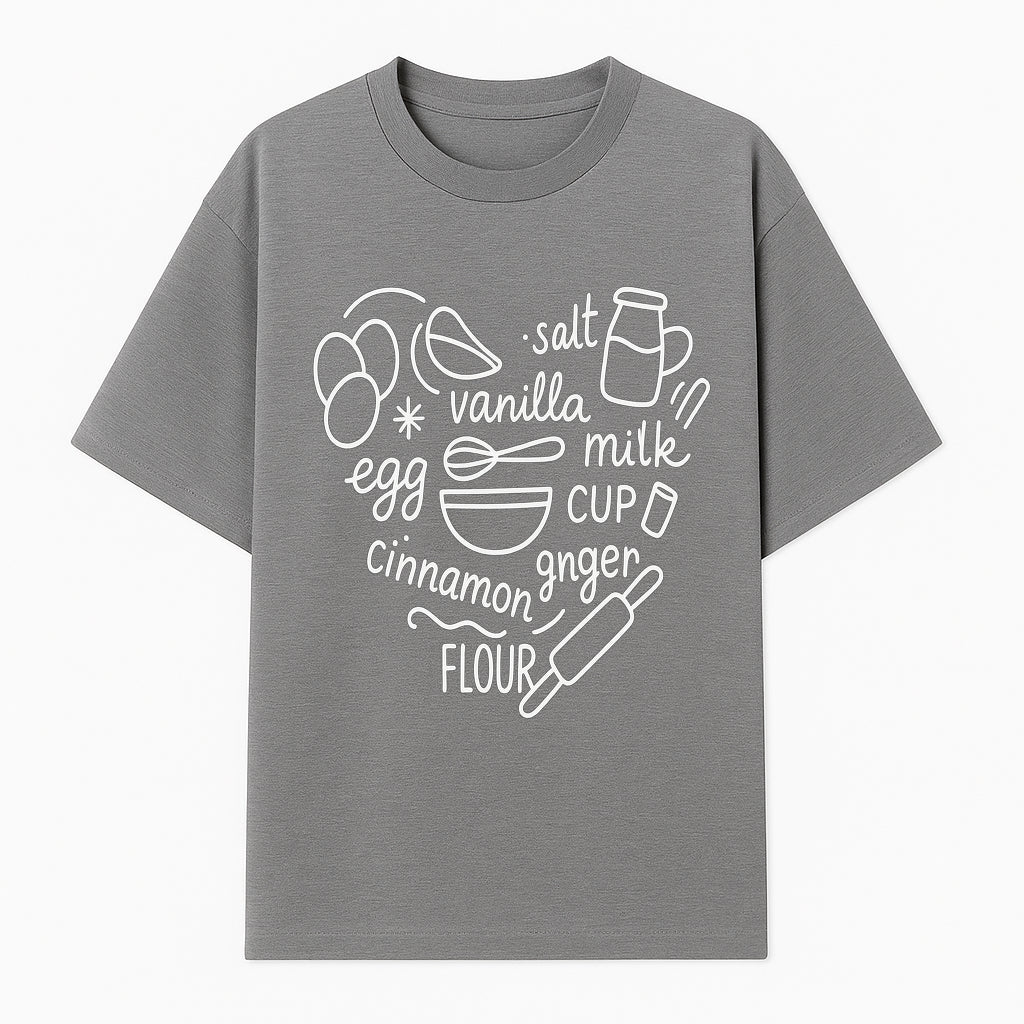 Baking Ingredients Wall Art | Kitchen Decor Print with Eggs, Flour, Sugar, Milk, Ginger, Vanilla, Perfect for Home Bakers and Chefs - T-shirt 1758386156258.jpg