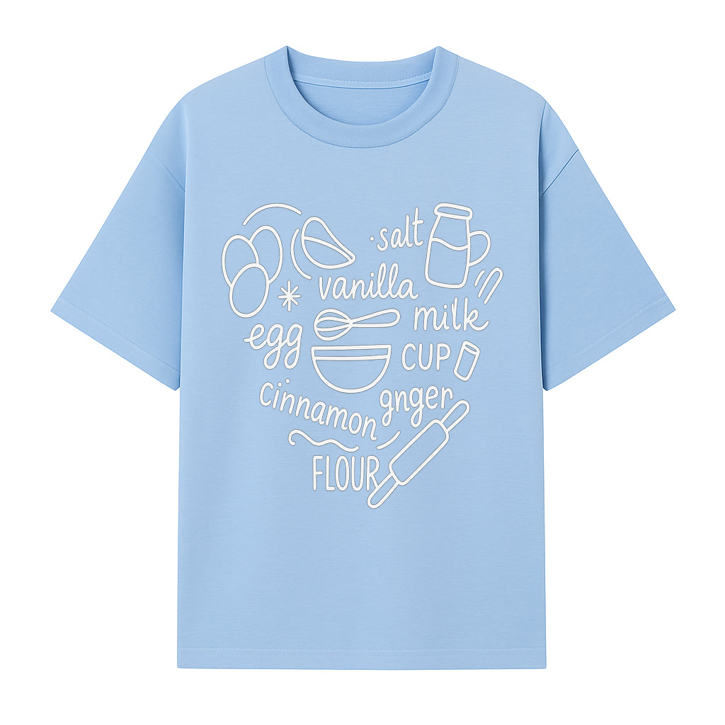 Baking Ingredients Wall Art | Kitchen Decor Print with Eggs, Flour, Sugar, Milk, Ginger, Vanilla, Perfect for Home Bakers and Chefs - T-shirt 1758386156396.jpg