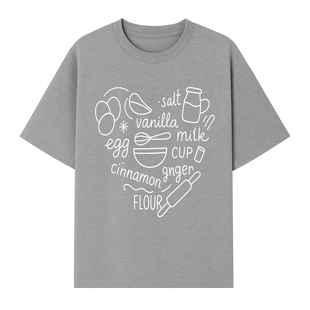 Baking Ingredients Wall Art | Kitchen Decor Print with Eggs, Flour, Sugar, Milk, Ginger, Vanilla, Perfect for Home Bakers and Chefs - T-shirt 1758386157094.jpg