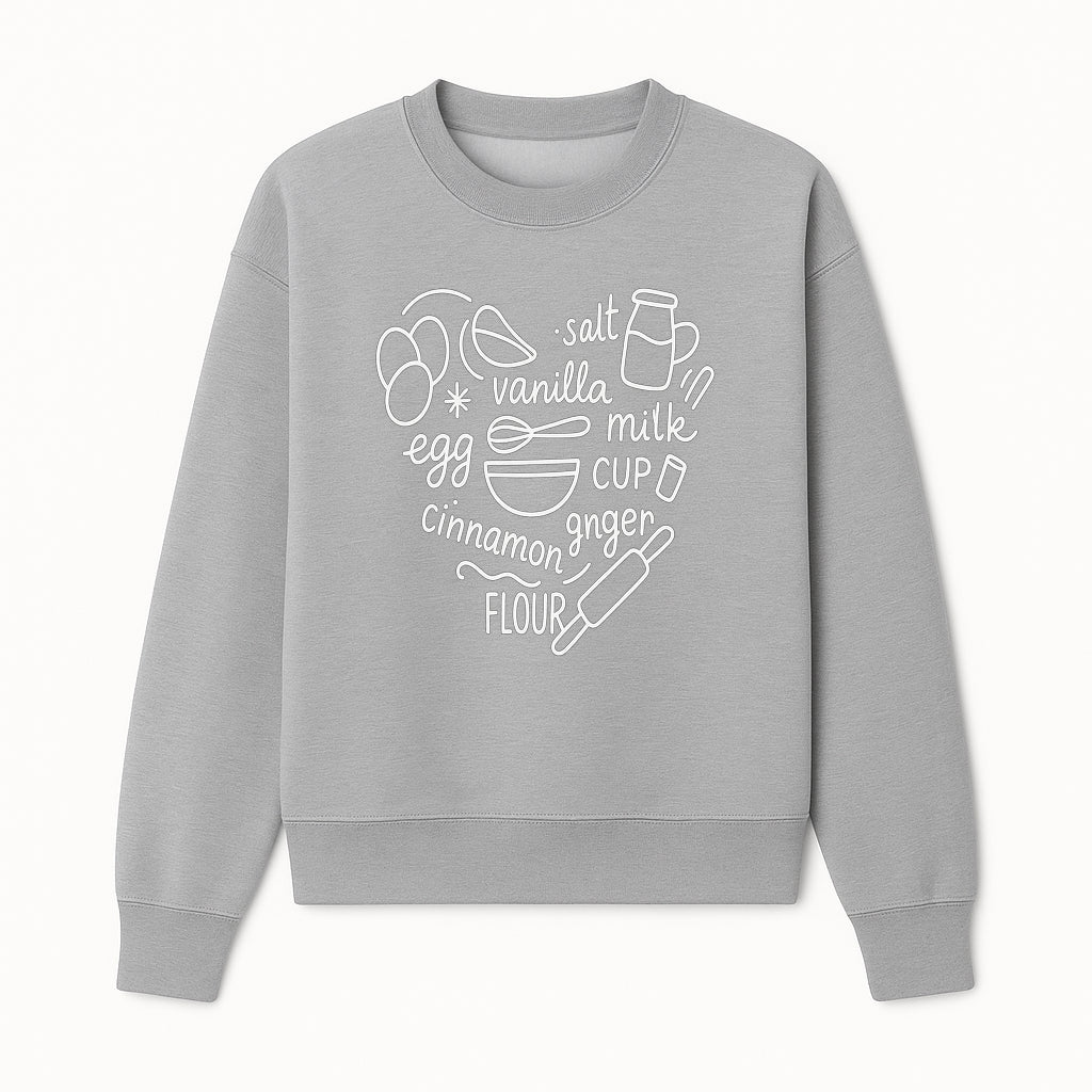 Baking Ingredients Wall Art | Kitchen Decor Print with Eggs, Flour, Sugar, Milk, Ginger, Vanilla, Perfect for Home Bakers and Chefs - Sweatshirt 1758386158652.jpg
