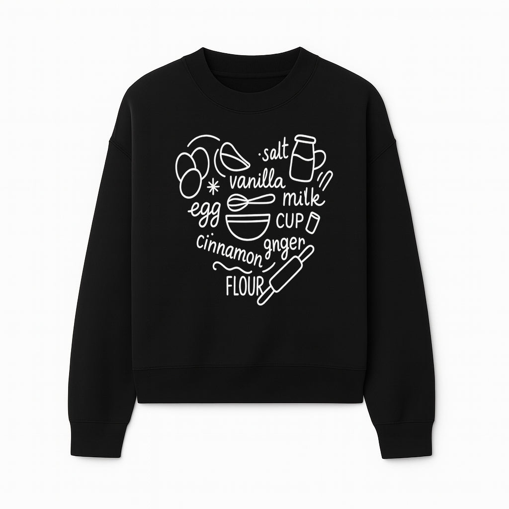 Baking Ingredients Wall Art | Kitchen Decor Print with Eggs, Flour, Sugar, Milk, Ginger, Vanilla, Perfect for Home Bakers and Chefs - Sweatshirt 1758386158798.jpg