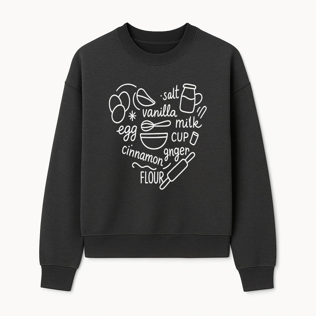 Baking Ingredients Wall Art | Kitchen Decor Print with Eggs, Flour, Sugar, Milk, Ginger, Vanilla, Perfect for Home Bakers and Chefs - Sweatshirt 1758386158948.jpg