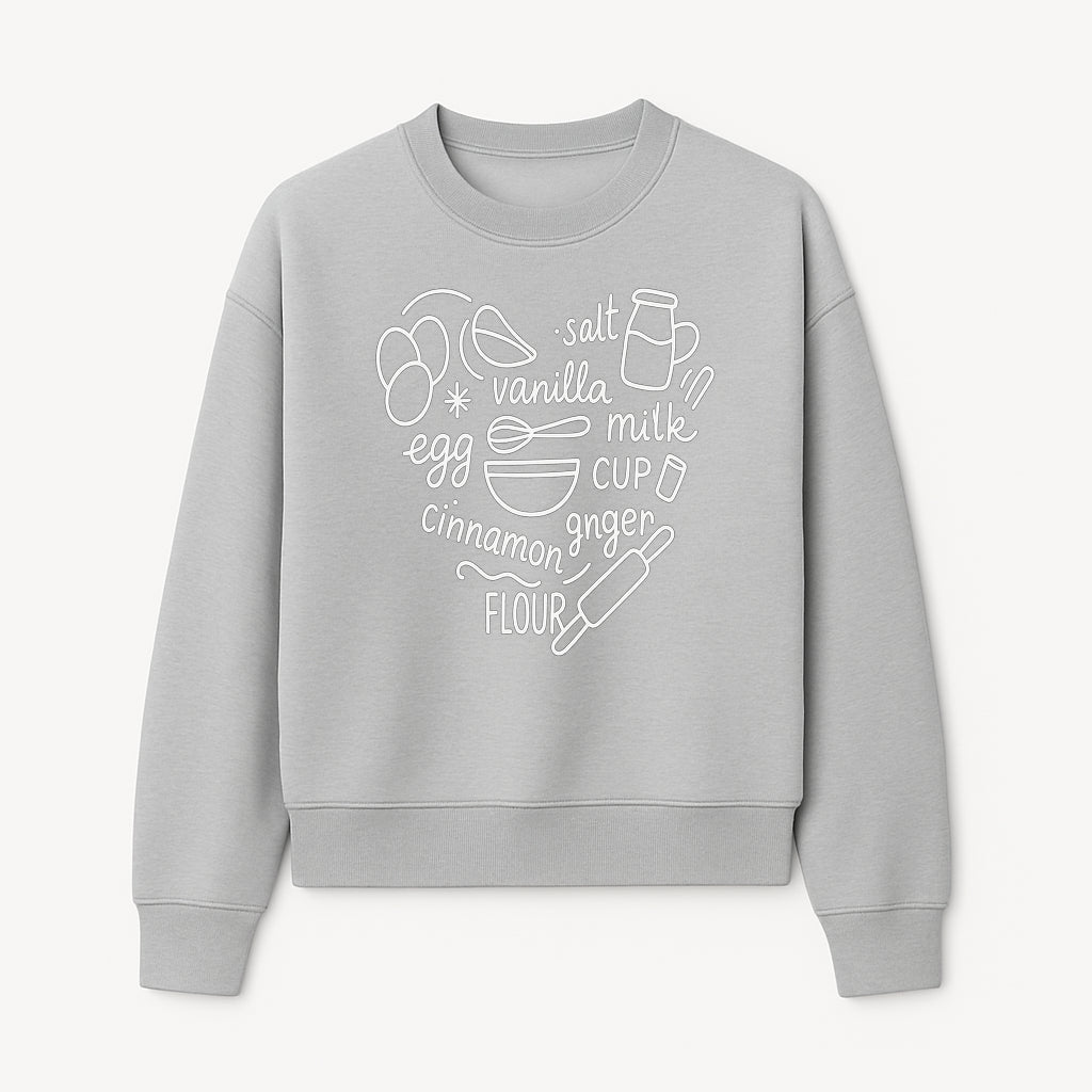Baking Ingredients Wall Art | Kitchen Decor Print with Eggs, Flour, Sugar, Milk, Ginger, Vanilla, Perfect for Home Bakers and Chefs - Sweatshirt 1758386159231.jpg
