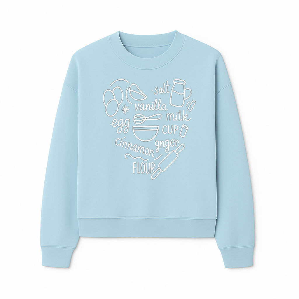 Baking Ingredients Wall Art | Kitchen Decor Print with Eggs, Flour, Sugar, Milk, Ginger, Vanilla, Perfect for Home Bakers and Chefs - Sweatshirt 1758386159385.jpg