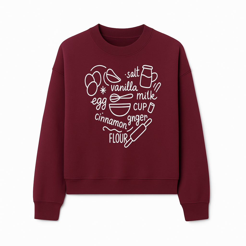 Baking Ingredients Wall Art | Kitchen Decor Print with Eggs, Flour, Sugar, Milk, Ginger, Vanilla, Perfect for Home Bakers and Chefs - Sweatshirt 1758386159768.jpg