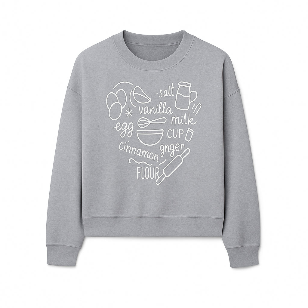 Baking Ingredients Wall Art | Kitchen Decor Print with Eggs, Flour, Sugar, Milk, Ginger, Vanilla, Perfect for Home Bakers and Chefs - Sweatshirt 1758386160183.jpg