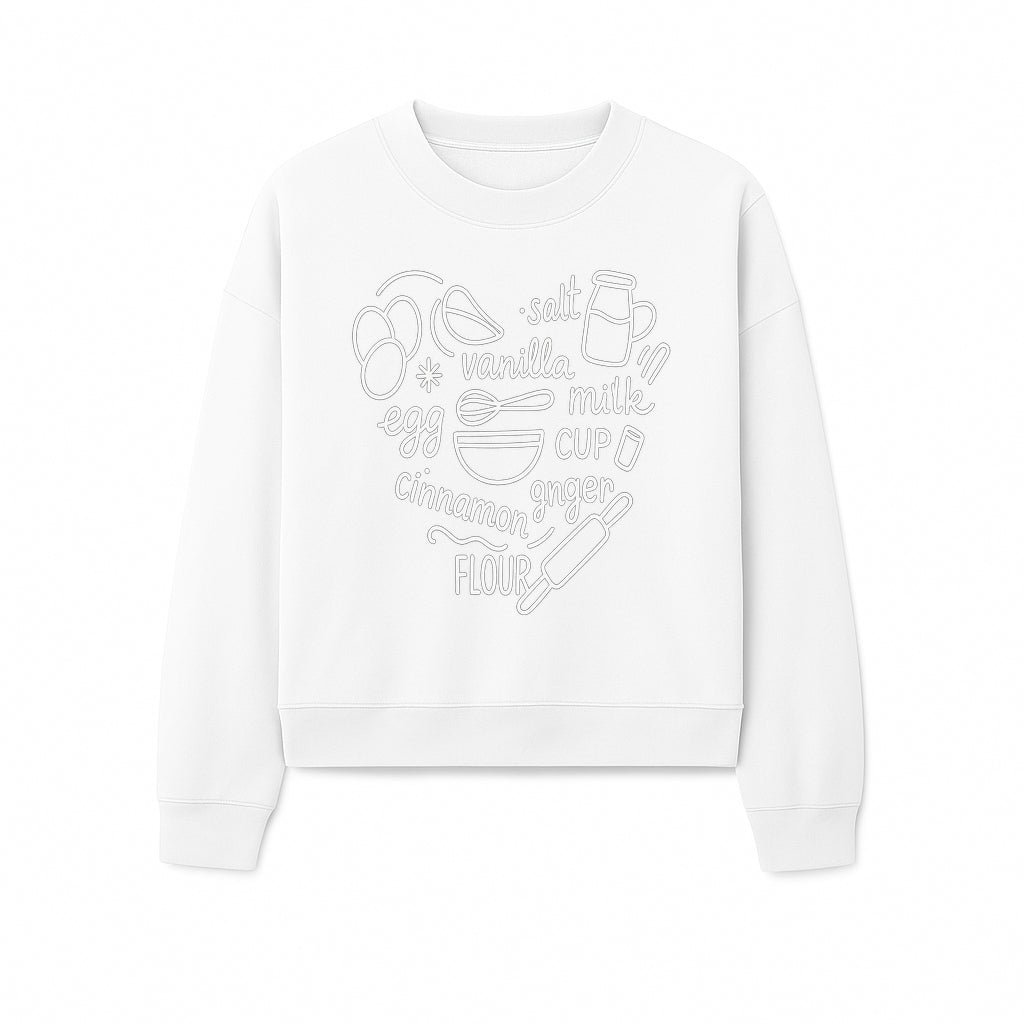 Baking Ingredients Wall Art | Kitchen Decor Print with Eggs, Flour, Sugar, Milk, Ginger, Vanilla, Perfect for Home Bakers and Chefs - Sweatshirt 1758386160319.jpg