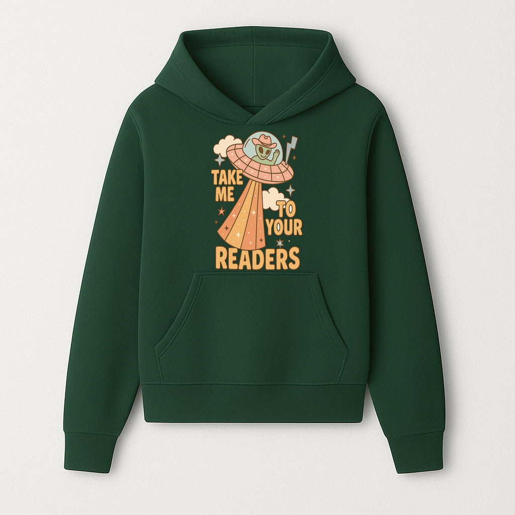 Alien UFO Reading Shirt - Take Me to Your Readers Cute Graphic Tee for Book Lovers, Readers, and Sci-Fi Fans. Cozy Vintage Style. - Hoodie 1758388390848.jpg