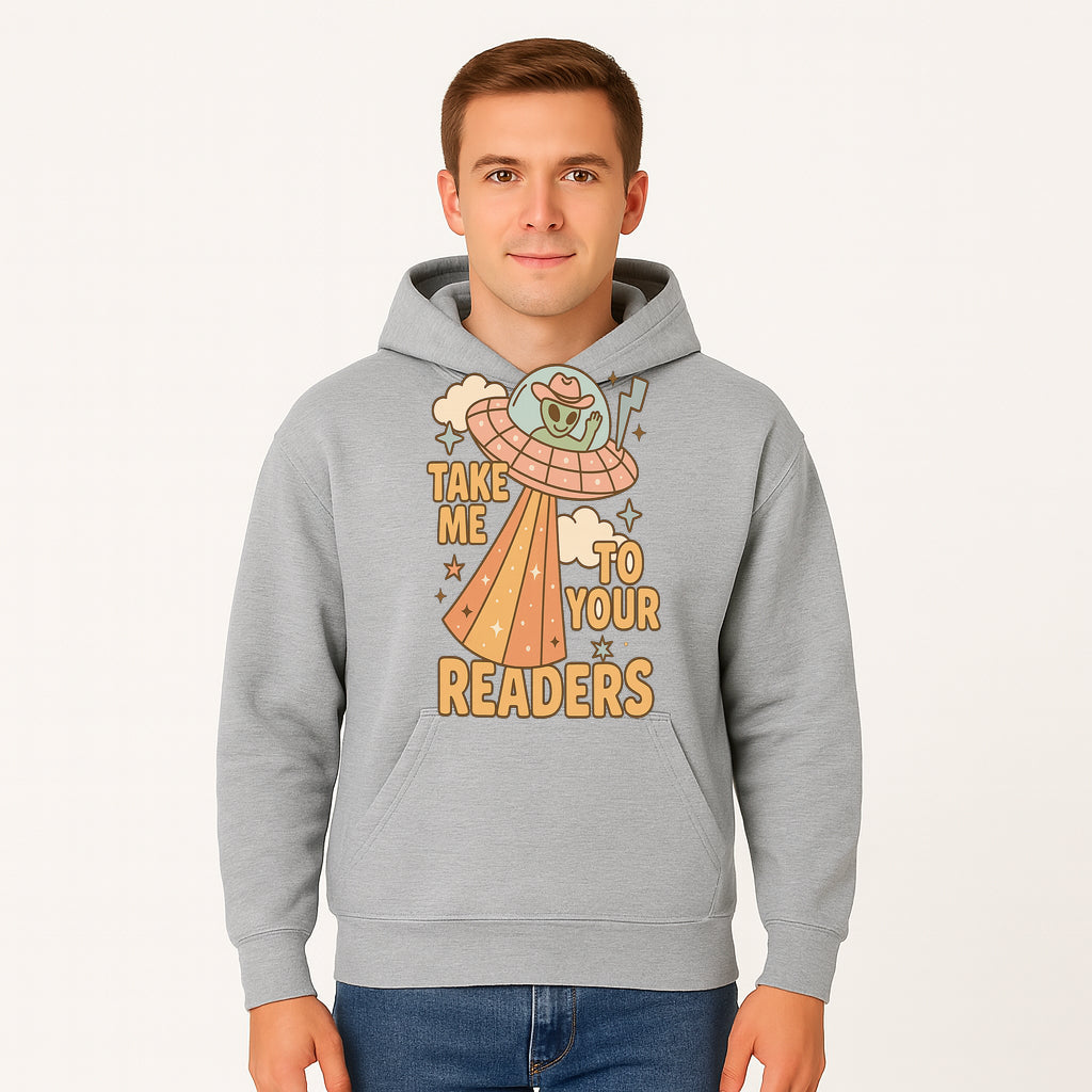 Alien UFO Reading Shirt - Take Me to Your Readers Cute Graphic Tee for Book Lovers, Readers, and Sci-Fi Fans. Cozy Vintage Style. - Hoodie 1758388393268.jpg