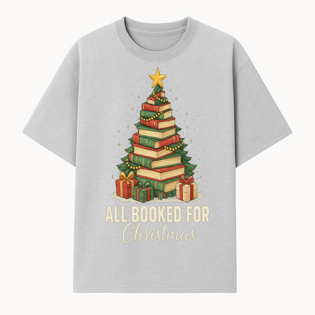All Booked for Christmas - Festive Book Tree Art Print, Holiday Decor for Book Lovers, Christmas Gift Idea - T-shirt 1758388393609.jpg