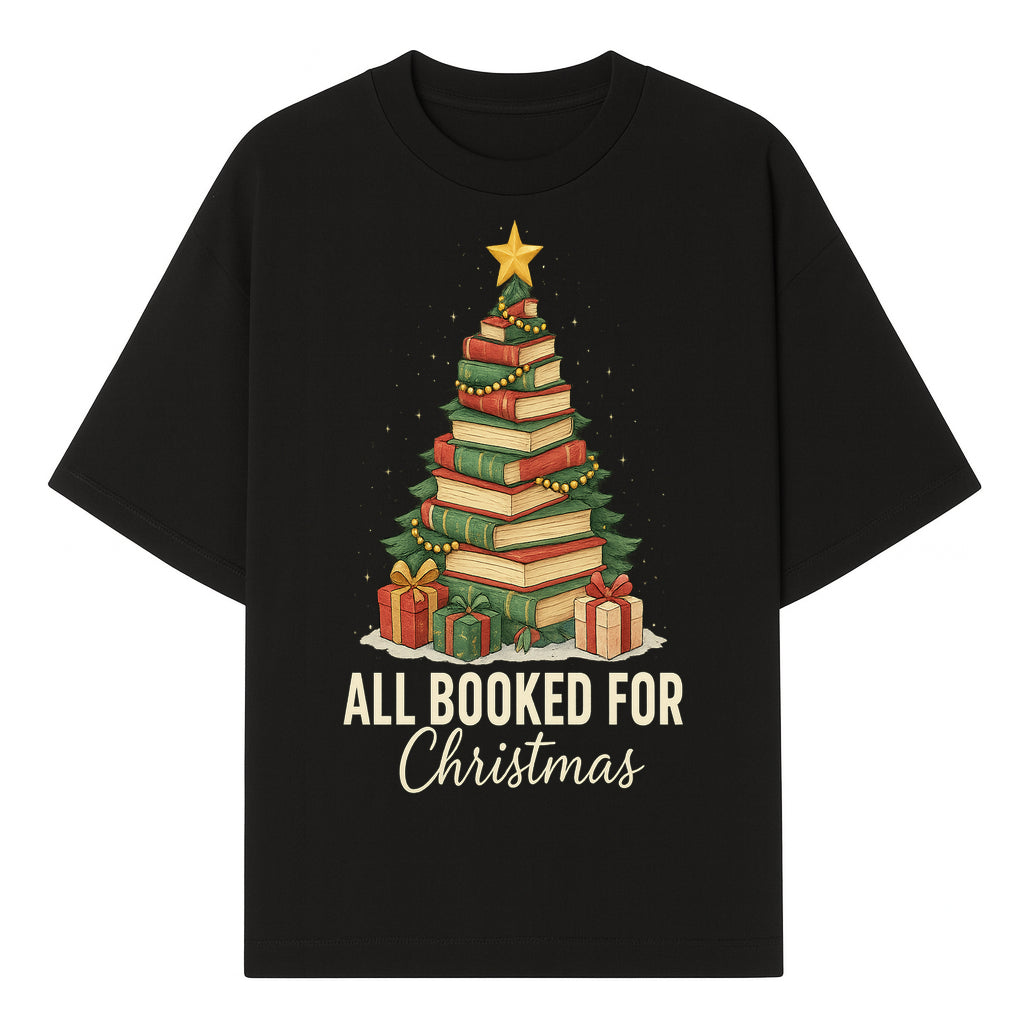 All Booked for Christmas - Festive Book Tree Art Print, Holiday Decor for Book Lovers, Christmas Gift Idea - T-shirt 1758388393783.jpg