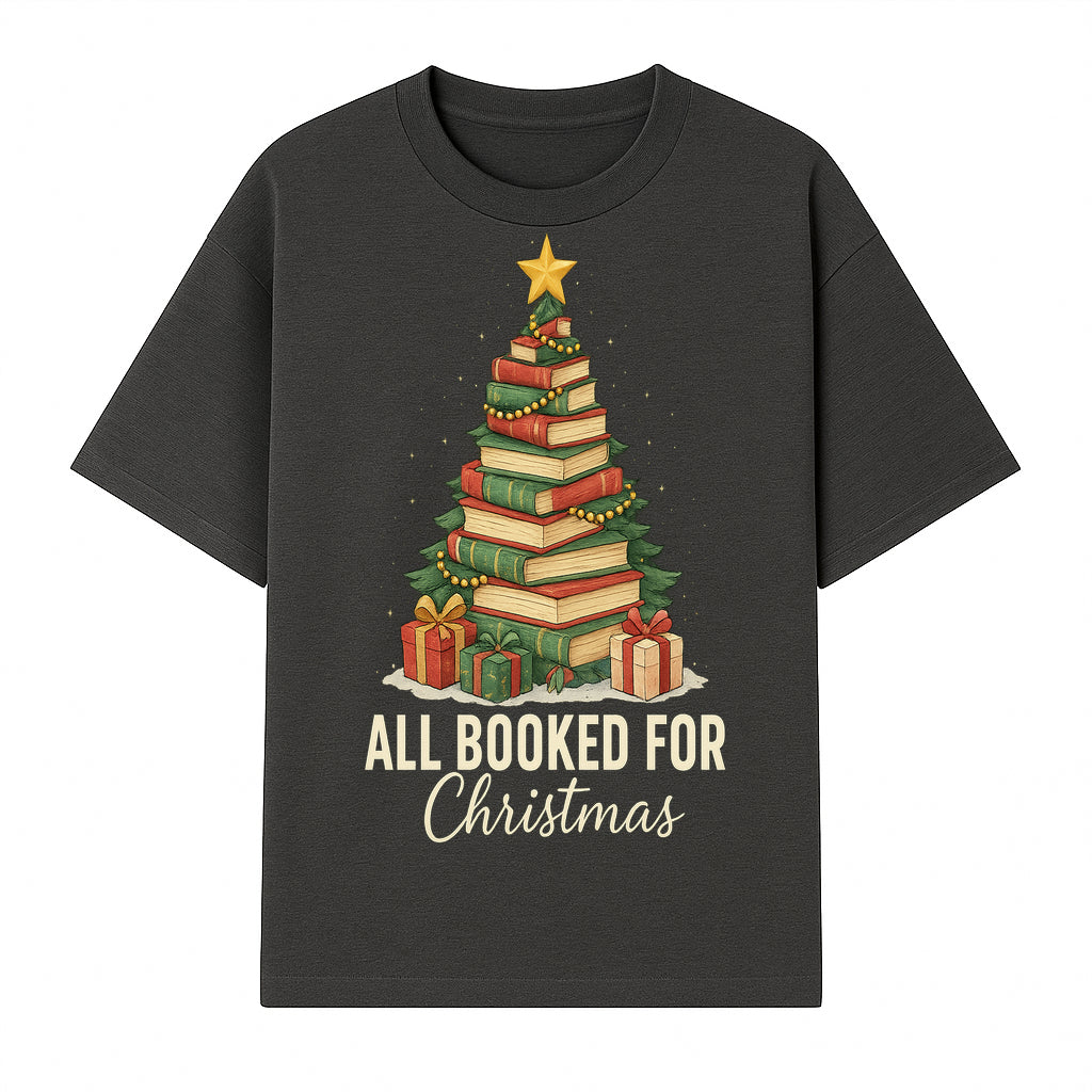 All Booked for Christmas - Festive Book Tree Art Print, Holiday Decor for Book Lovers, Christmas Gift Idea - T-shirt 1758388393944.jpg