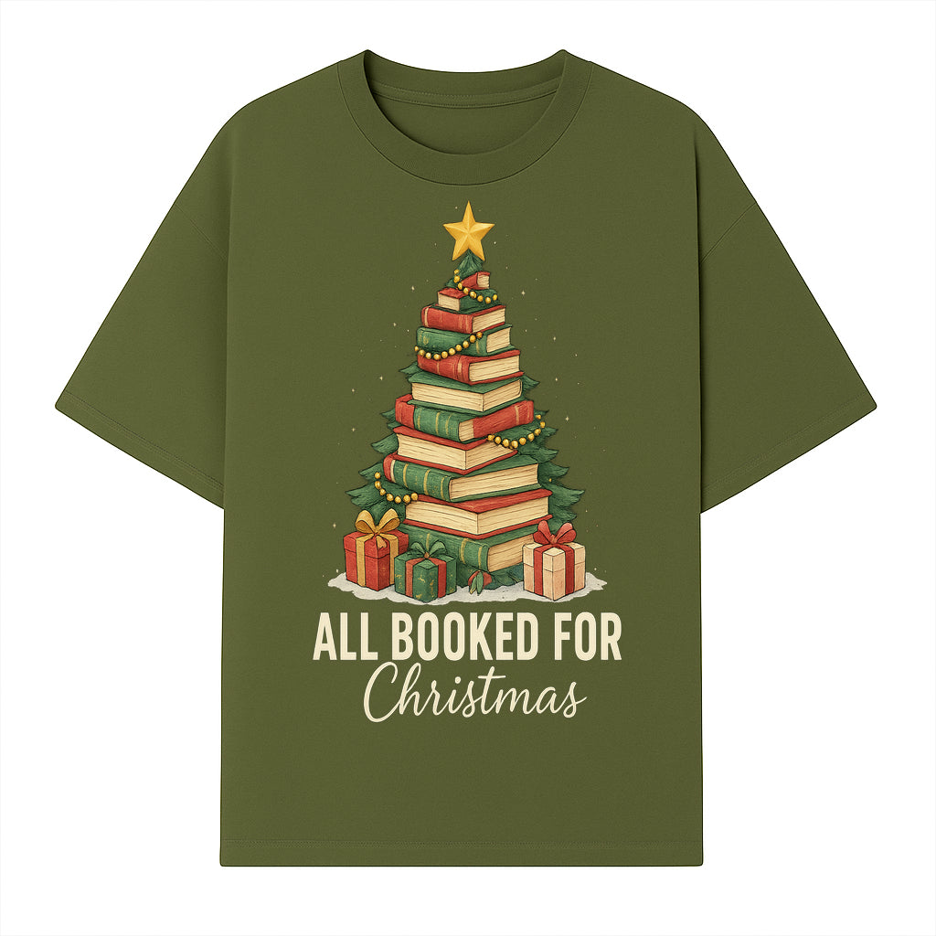 All Booked for Christmas - Festive Book Tree Art Print, Holiday Decor for Book Lovers, Christmas Gift Idea - T-shirt 1758388394099.jpg