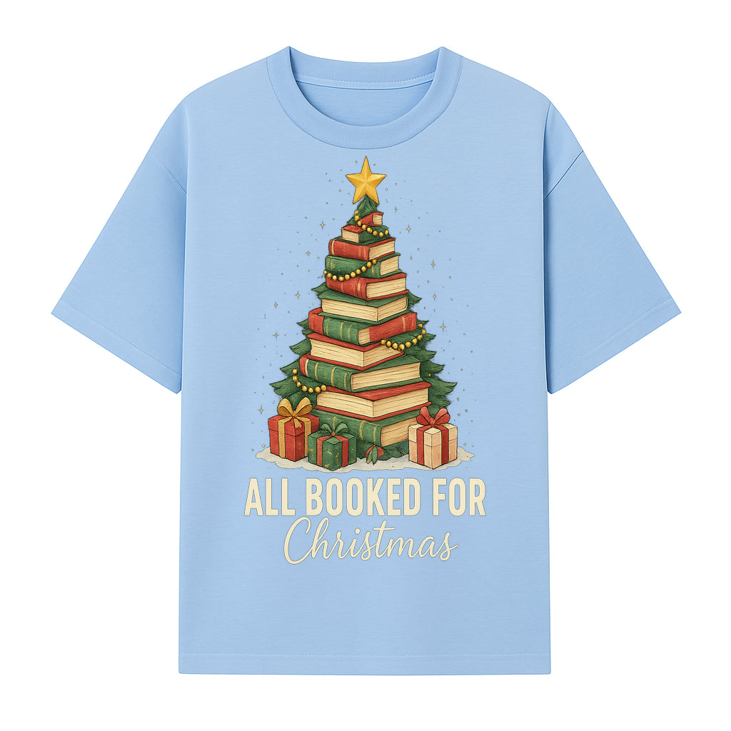 All Booked for Christmas - Festive Book Tree Art Print, Holiday Decor for Book Lovers, Christmas Gift Idea - T-shirt 1758388394393.jpg
