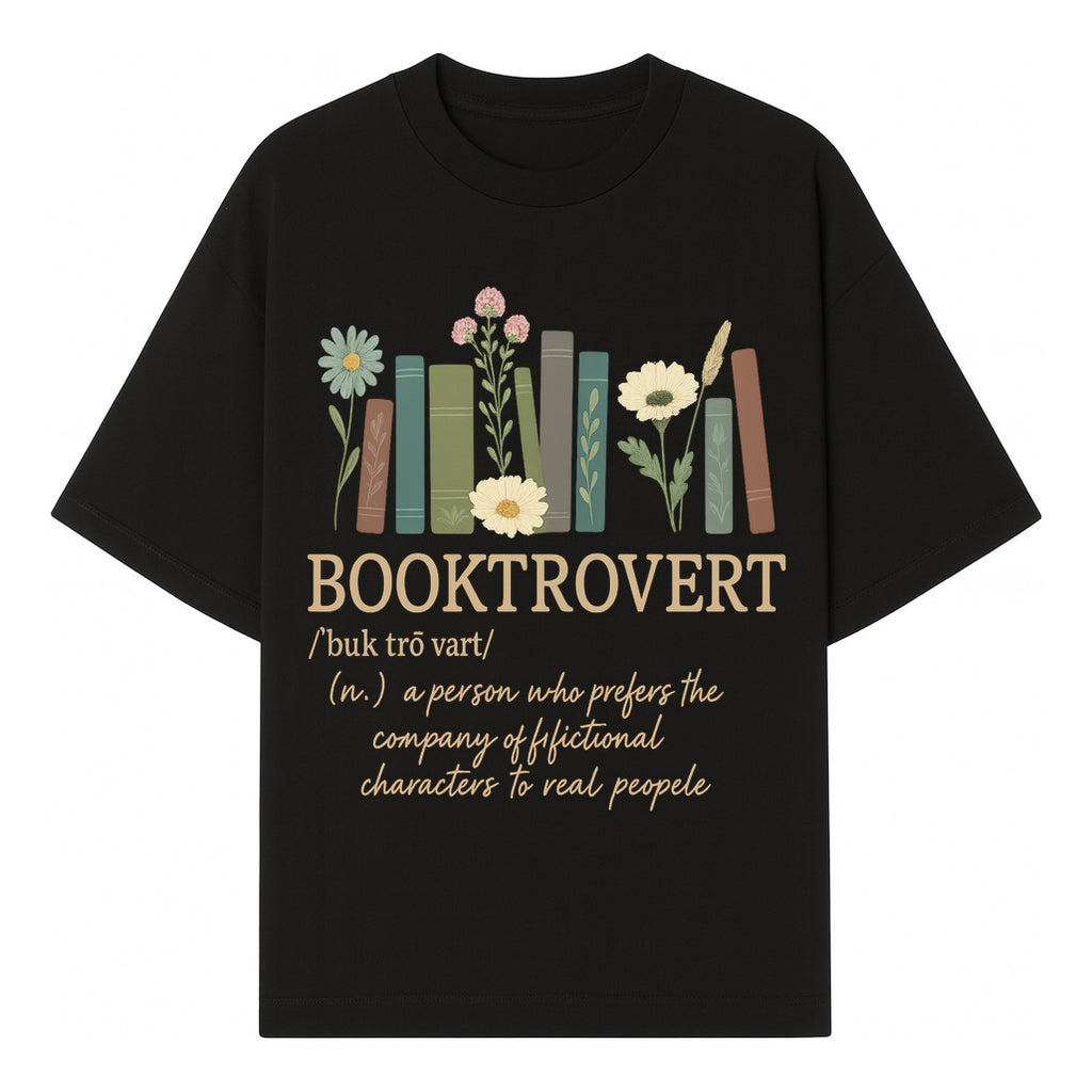 Booktrovert Definition Art Print | Floral Bookshelf Decor | Introvert Gift for Book Lovers | Literary Home Wall Art - T-shirt 1758388394433.jpg