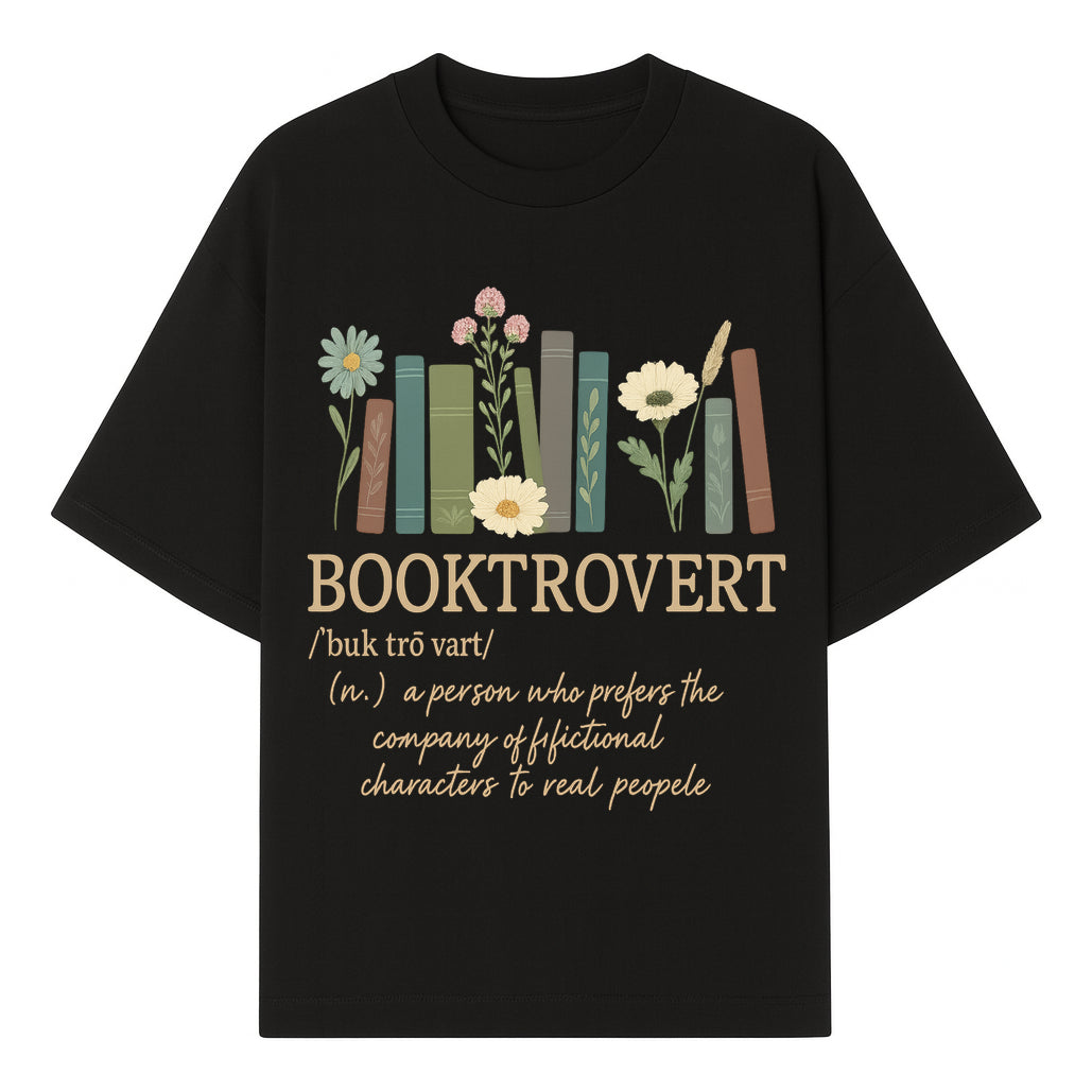 Booktrovert Definition Art Print | Floral Bookshelf Decor | Introvert Gift for Book Lovers | Literary Home Wall Art - T-shirt 1758388394433.jpg