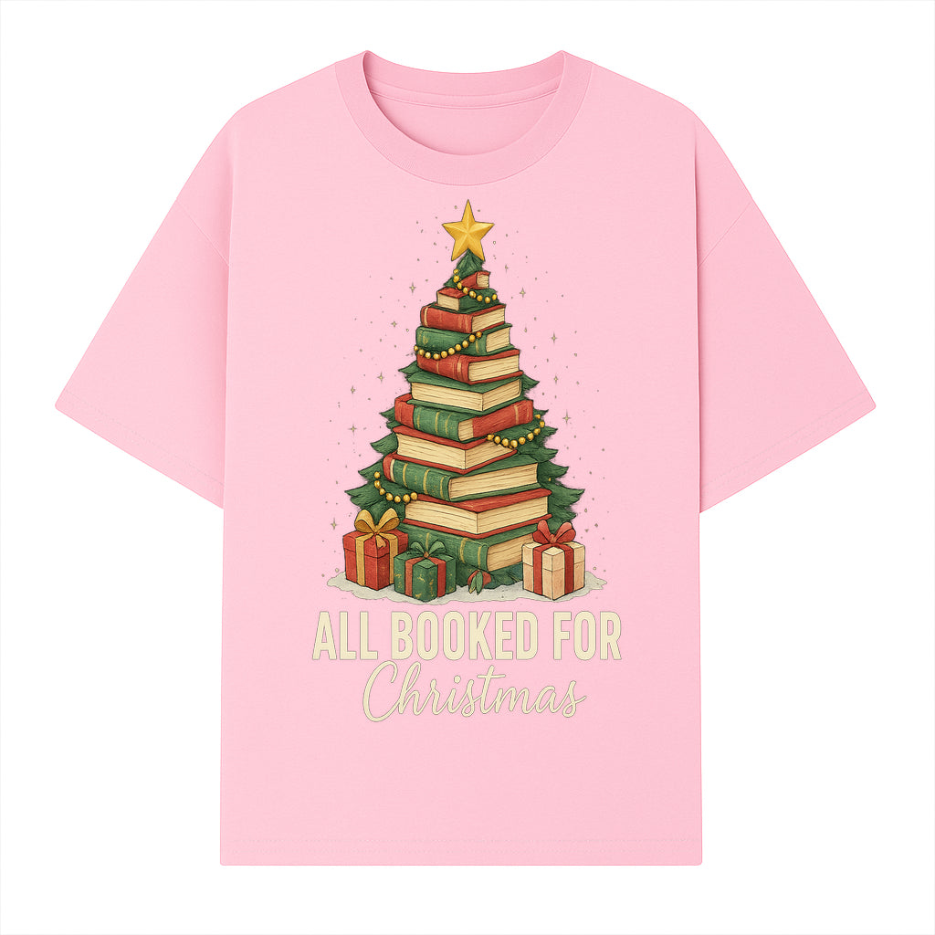 All Booked for Christmas - Festive Book Tree Art Print, Holiday Decor for Book Lovers, Christmas Gift Idea - T-shirt 1758388394516.jpg
