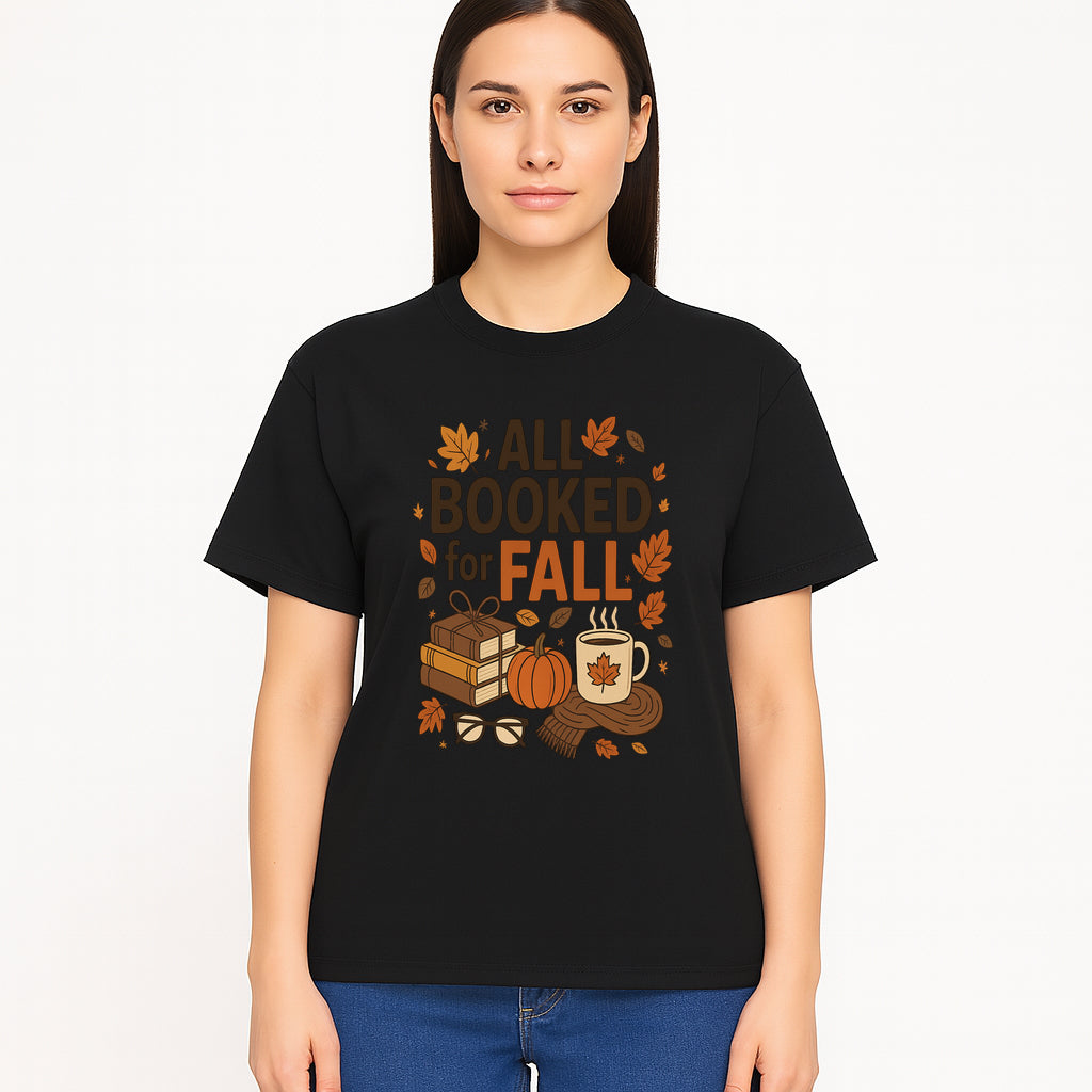 All Booked for Fall Cozy Decor - Autumn Books, Pumpkin, Coffee Mug, Fall Leaves, Warm Scarf, Seasonal Home Decor - T-shirt 1758388394658.jpg