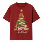 All Booked for Christmas - Festive Book Tree Art Print, Holiday Decor for Book Lovers, Christmas Gift Idea - T-shirt 1758388394680.jpg