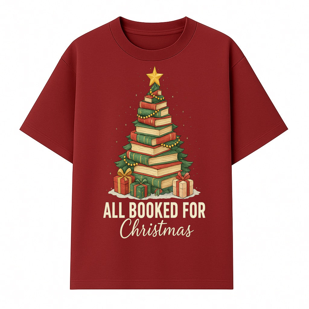 All Booked for Christmas - Festive Book Tree Art Print, Holiday Decor for Book Lovers, Christmas Gift Idea - T-shirt 1758388394680.jpg