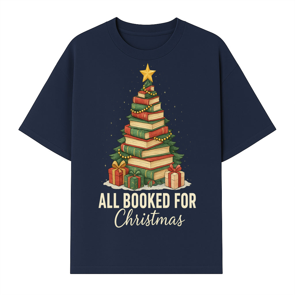 All Booked for Christmas - Festive Book Tree Art Print, Holiday Decor for Book Lovers, Christmas Gift Idea - T-shirt 1758388394816.jpg