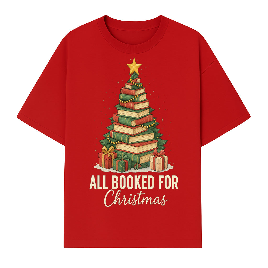 All Booked for Christmas - Festive Book Tree Art Print, Holiday Decor for Book Lovers, Christmas Gift Idea - T-shirt 1758388394954.jpg