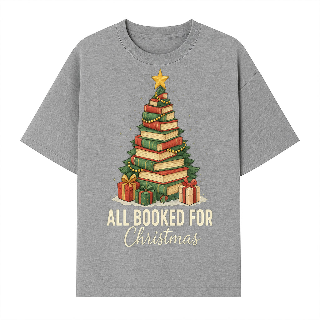 All Booked for Christmas - Festive Book Tree Art Print, Holiday Decor for Book Lovers, Christmas Gift Idea - T-shirt 1758388395098.jpg