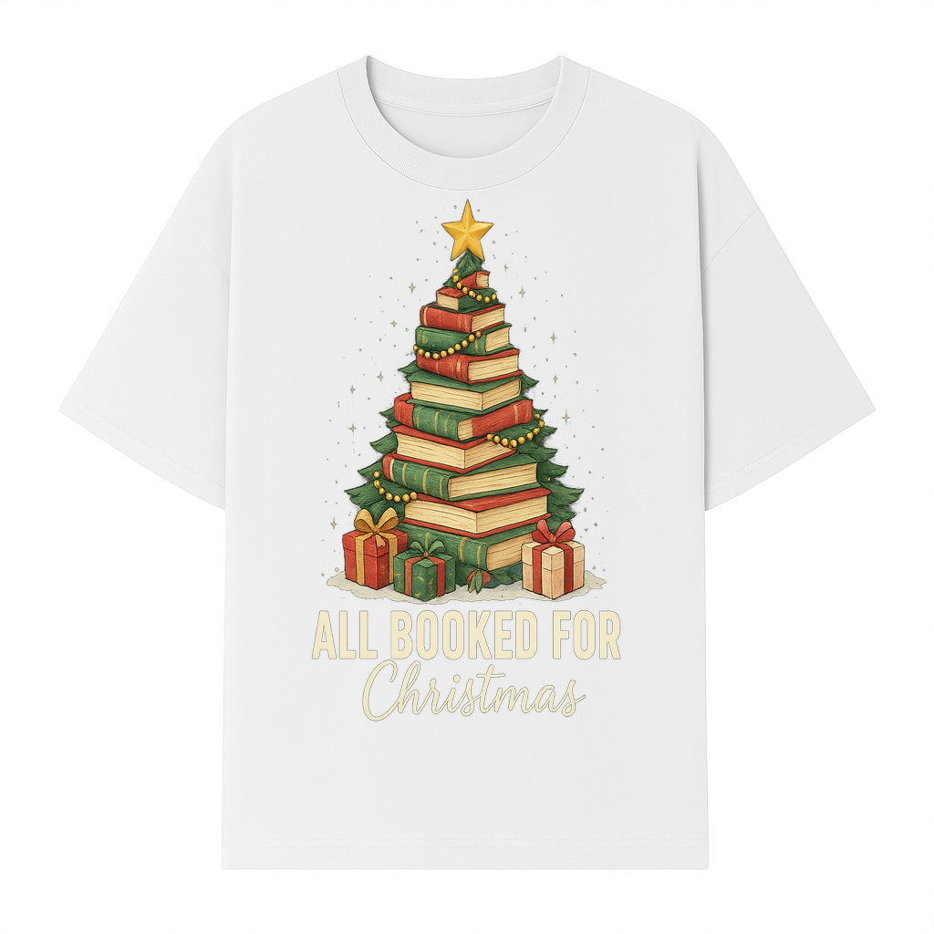 All Booked for Christmas - Festive Book Tree Art Print, Holiday Decor for Book Lovers, Christmas Gift Idea - T-shirt 1758388395260.jpg