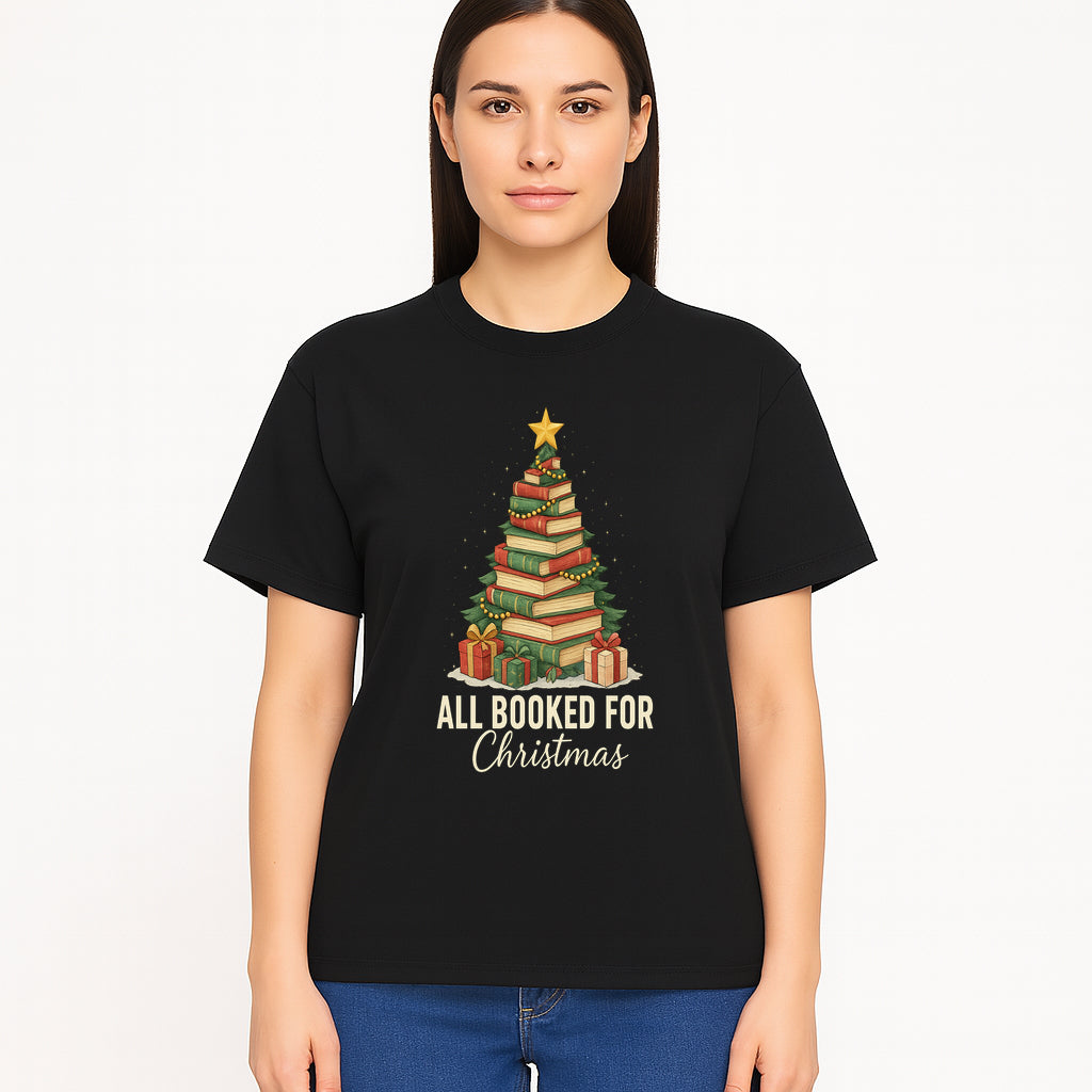 All Booked for Christmas - Festive Book Tree Art Print, Holiday Decor for Book Lovers, Christmas Gift Idea - T-shirt 1758388396553.jpg