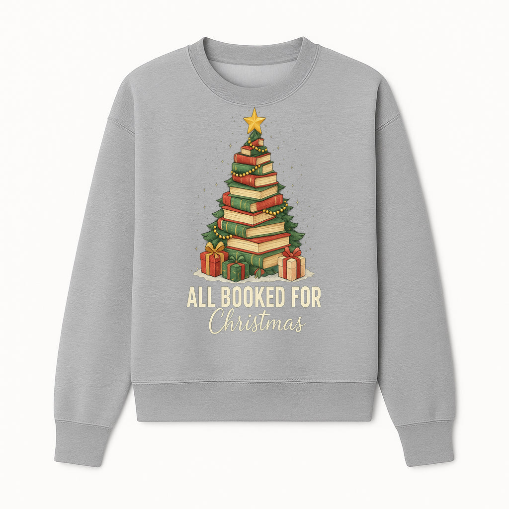 All Booked for Christmas - Festive Book Tree Art Print, Holiday Decor for Book Lovers, Christmas Gift Idea - Sweatshirt 1758388396661.jpg