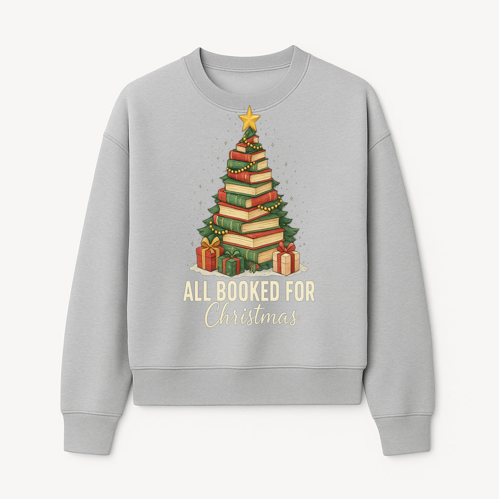 All Booked for Christmas - Festive Book Tree Art Print, Holiday Decor for Book Lovers, Christmas Gift Idea - Sweatshirt 1758388397230.jpg