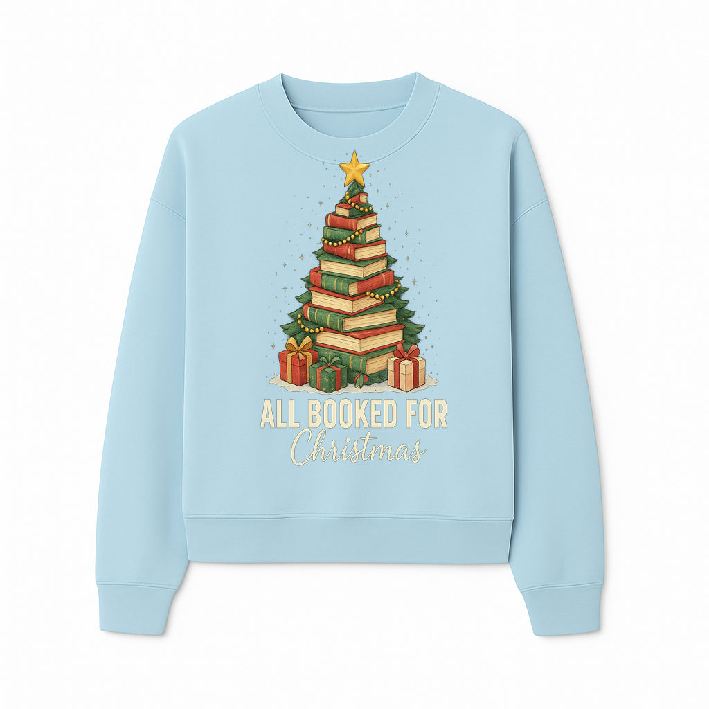 All Booked for Christmas - Festive Book Tree Art Print, Holiday Decor for Book Lovers, Christmas Gift Idea - Sweatshirt 1758388397383.jpg
