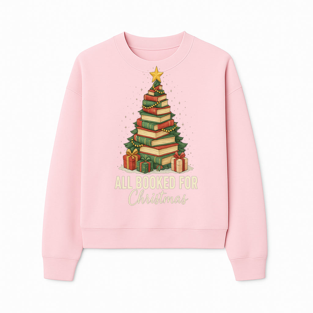All Booked for Christmas - Festive Book Tree Art Print, Holiday Decor for Book Lovers, Christmas Gift Idea - Sweatshirt 1758388397512.jpg