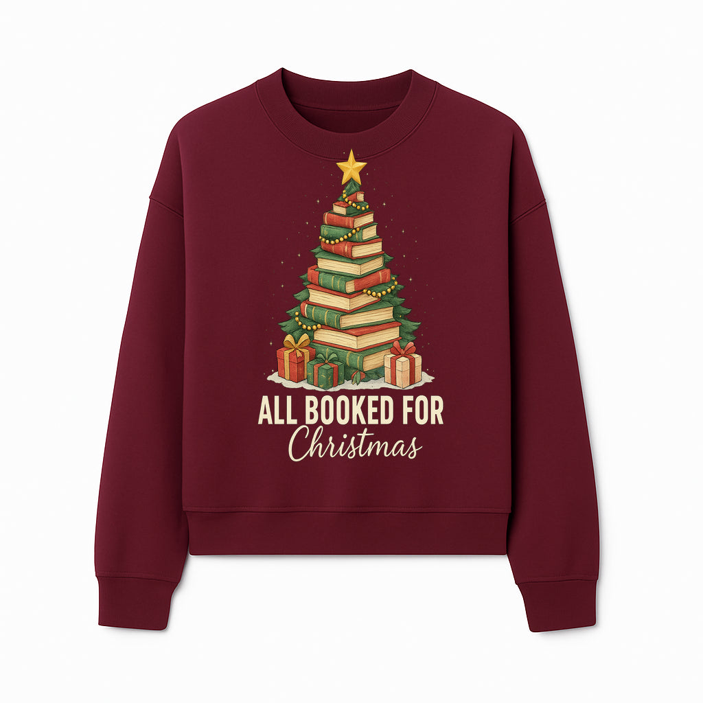All Booked for Christmas - Festive Book Tree Art Print, Holiday Decor for Book Lovers, Christmas Gift Idea - Sweatshirt 1758388397656.jpg