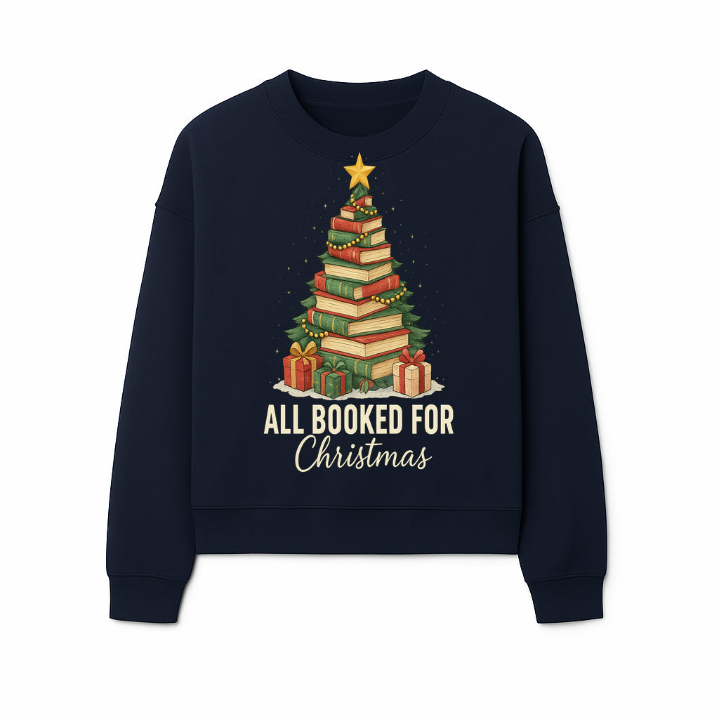 All Booked for Christmas - Festive Book Tree Art Print, Holiday Decor for Book Lovers, Christmas Gift Idea - Sweatshirt 1758388397784.jpg