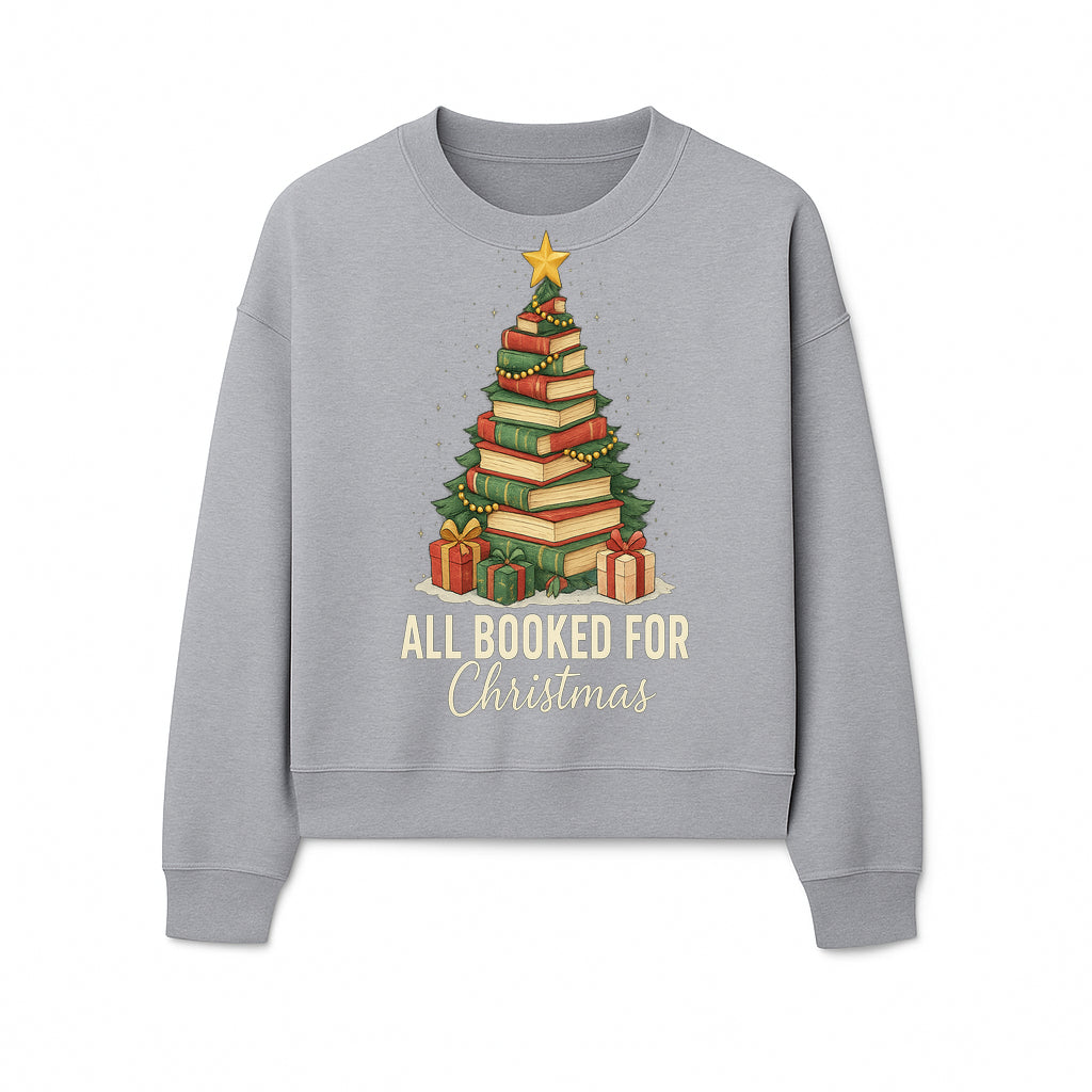 All Booked for Christmas - Festive Book Tree Art Print, Holiday Decor for Book Lovers, Christmas Gift Idea - Sweatshirt 1758388398090.jpg