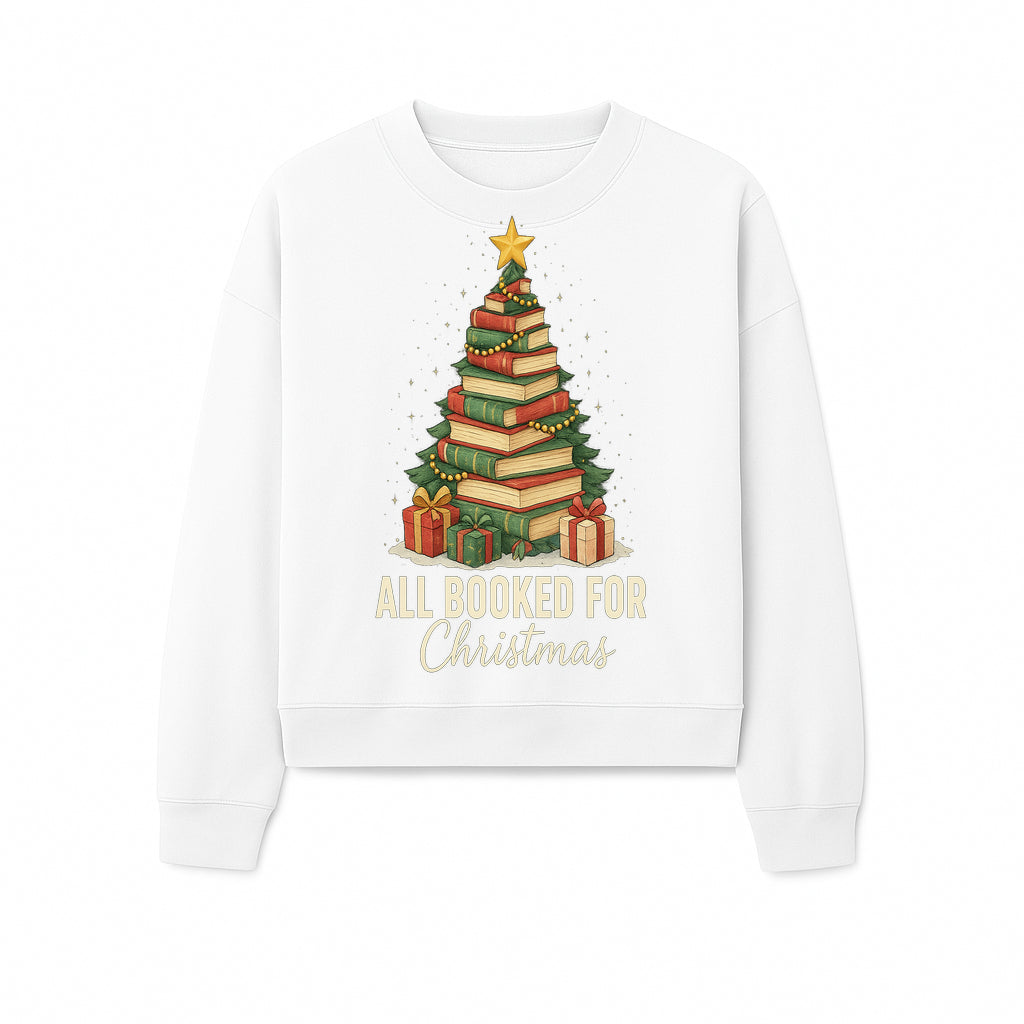 All Booked for Christmas - Festive Book Tree Art Print, Holiday Decor for Book Lovers, Christmas Gift Idea - Sweatshirt 1758388398240.jpg