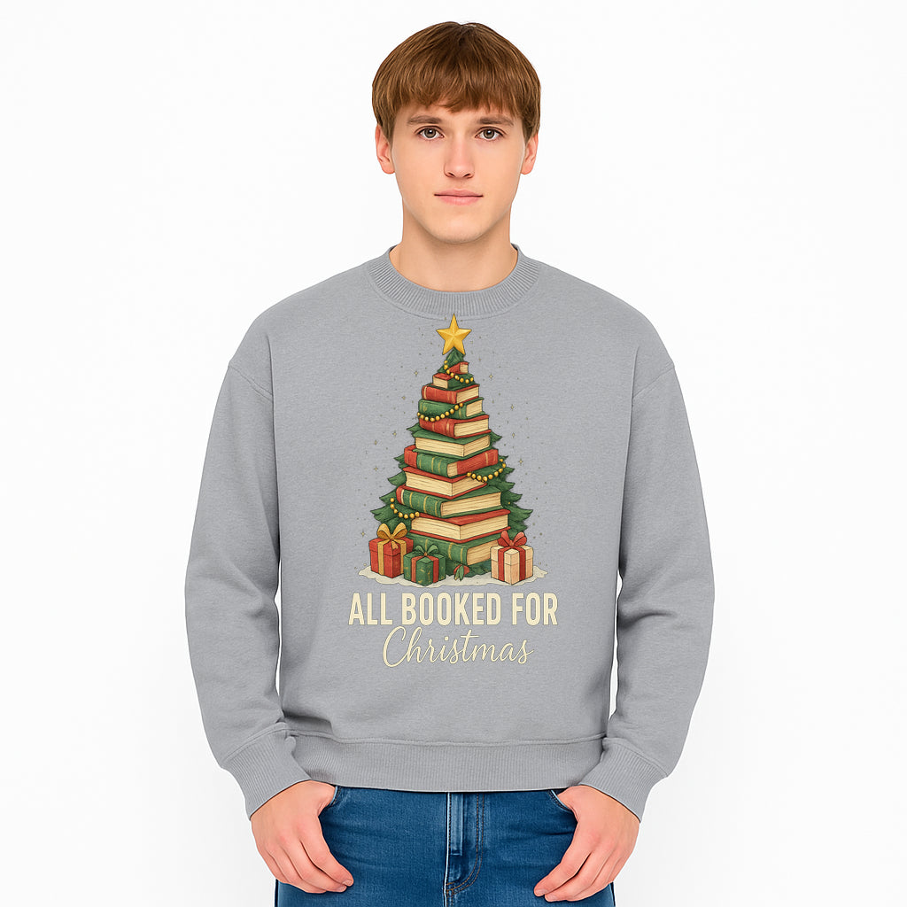 All Booked for Christmas - Festive Book Tree Art Print, Holiday Decor for Book Lovers, Christmas Gift Idea - Sweatshirt 1758388399425.jpg
