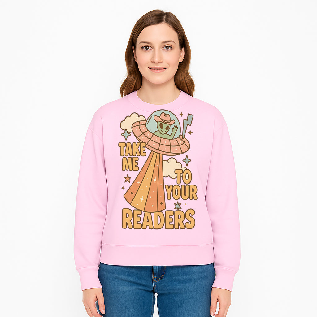 Alien UFO Reading Shirt - Take Me to Your Readers Cute Graphic Tee for Book Lovers, Readers, and Sci-Fi Fans. Cozy Vintage Style. - Sweatshirt 1758388399507.jpg