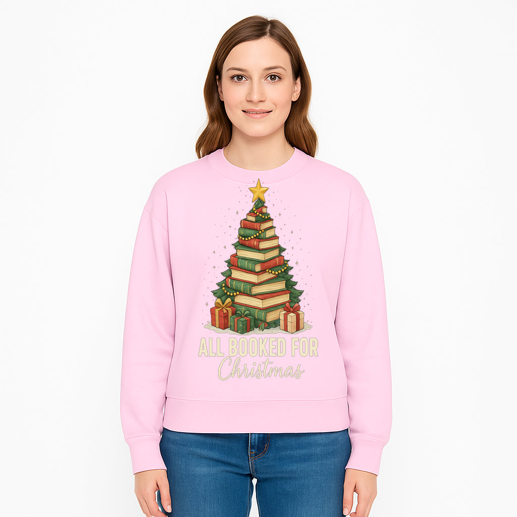 All Booked for Christmas - Festive Book Tree Art Print, Holiday Decor for Book Lovers, Christmas Gift Idea - Sweatshirt 1758388399574.jpg