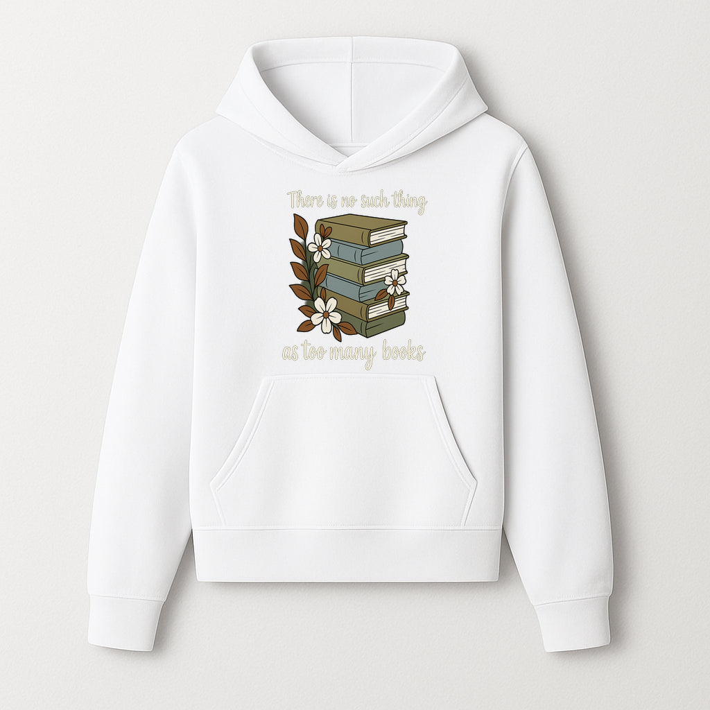 Book Lover Wall Art Print - 'No Such Thing as Too Many Books' - Vintage Stack of Books with Flowers Decor - Hoodie 1758388413528.jpg