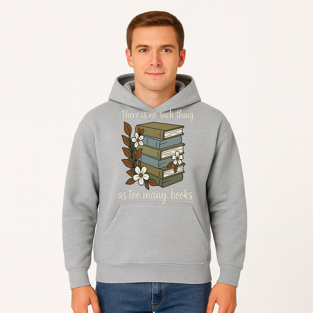 Book Lover Wall Art Print - 'No Such Thing as Too Many Books' - Vintage Stack of Books with Flowers Decor - Hoodie 1758388414707.jpg